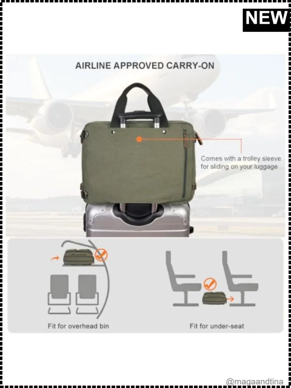 3-in-1 Convertible Canvas Messenger Bag 17.3 inch Laptop Briefcase Backpack